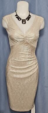 Caché Metallic Silver Ruched Knot Front Bodycon Dress Sz 0 NWT Holiday Cocktail